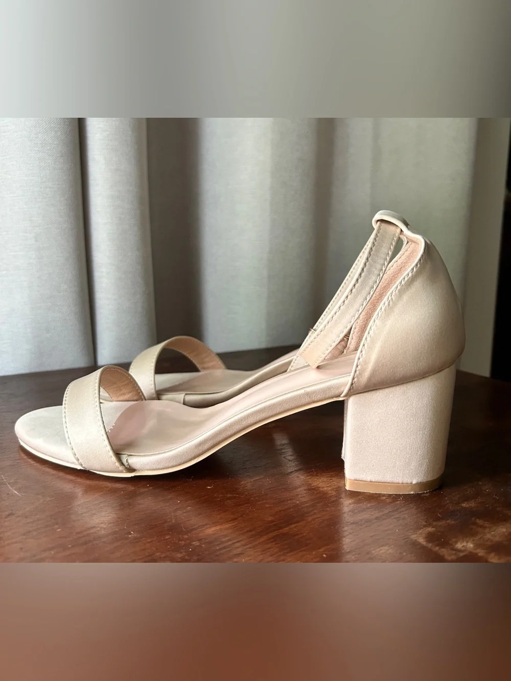 Azazie Champagne Ankle-Strap Block Heels